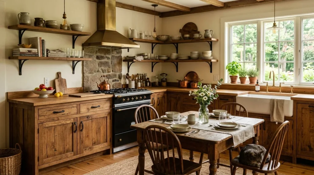 Farmhouse kitchen cabinets with warm rustic wooden design