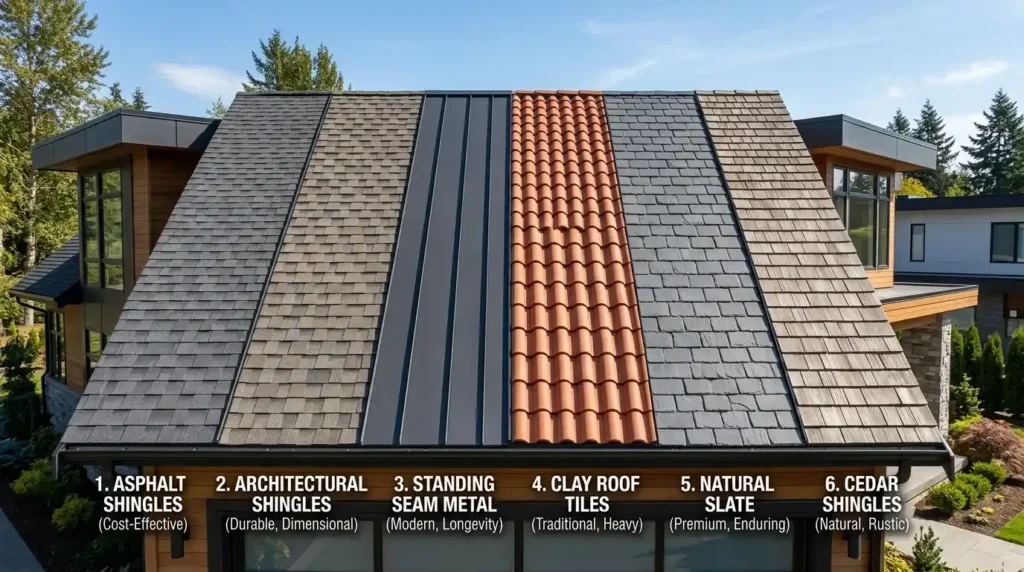 Comparison of asphalt shingles metal roofing clay tiles and slate roofing materials